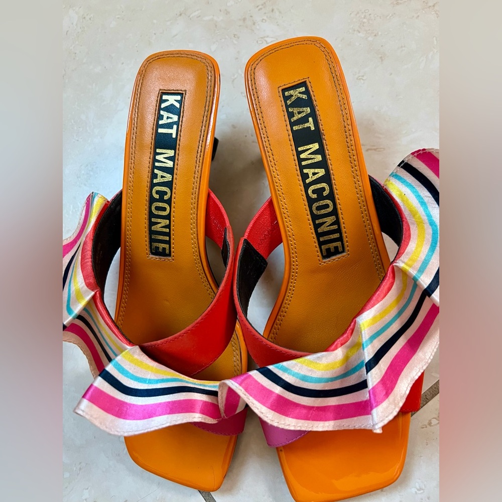 Kat Maconie Desiree “Dragonfruit Stripes” Ruffle Mule Sandals – US 9 - Picture 3 of 12